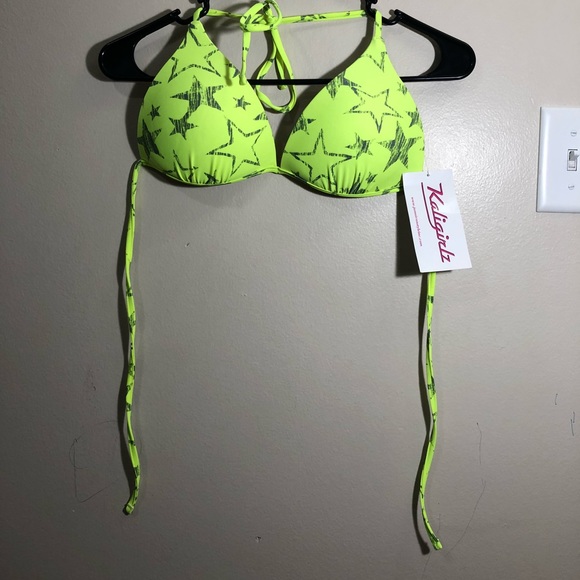 Neon-ish yellow bikini top w/ stars - Picture 1 of 7